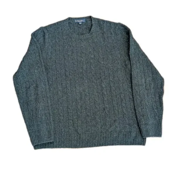 Brooks Brothers Men 100% Cashmere Sweater 2-Ply Size Large Cable Knit Italy Gray - Picture 3 of 7